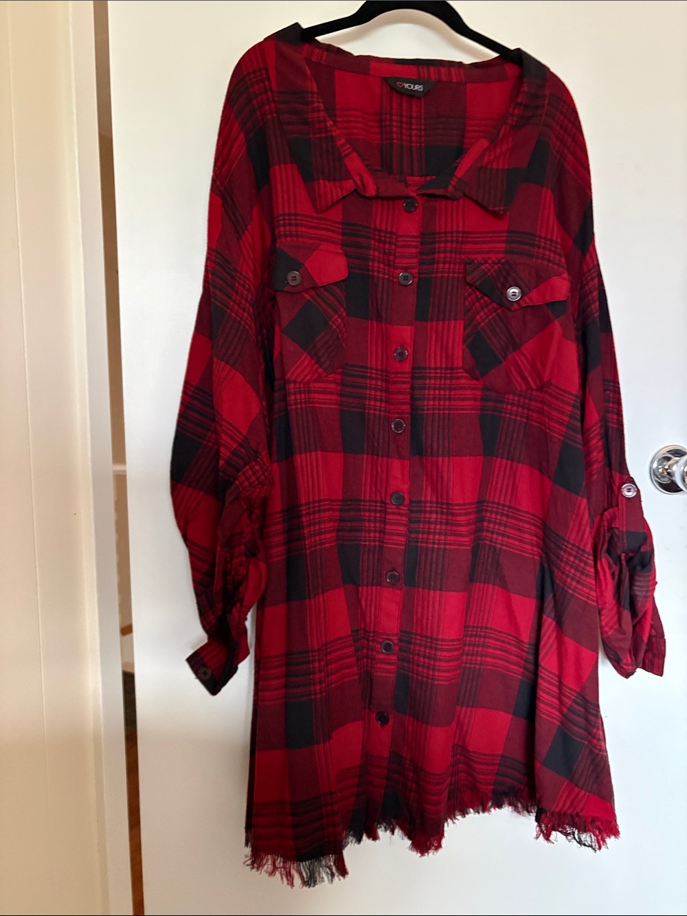 Yours red plaid flannel blouse